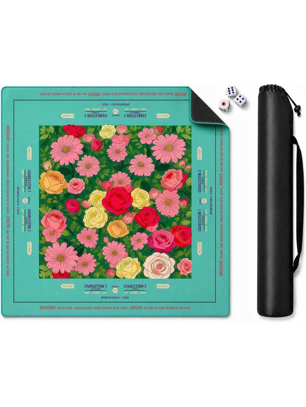 Red Rose Mahjong Mat 33x33 Inch - Non-Slip, Waterproof, Noise-Reducing Game Mat